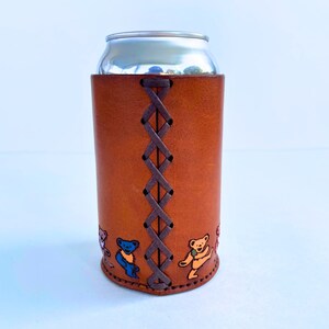 grateful dead beer koozie steal your face grateful dead gift deadhead gift greatful dead beer cozie greatful mug dancing bears leather gift