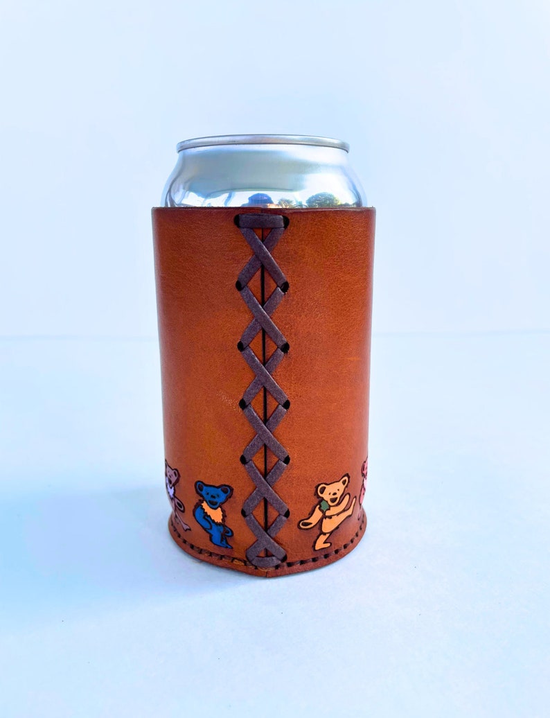 grateful dead beer koozie steal your face grateful dead gift deadhead gift greatful dead beer cozie greatful mug dancing bears leather gift