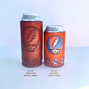 grateful dead beer koozie steal your face grateful dead gift deadhead gift greatful dead beer cozie greatful mug dancing bears leather gift