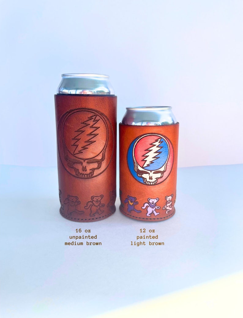 grateful dead beer koozie steal your face grateful dead gift deadhead gift greatful dead beer cozie greatful mug dancing bears leather gift