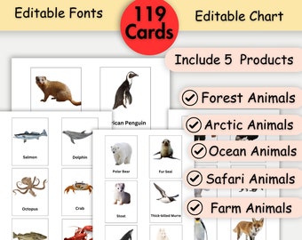 Plus de 100 cartes flash animaux imprimables | Cartes Montessori | Cartes préscolaires | Animaux de la ferme | Animaux marins | Animaux de la jungle | Cartes en 3 parties