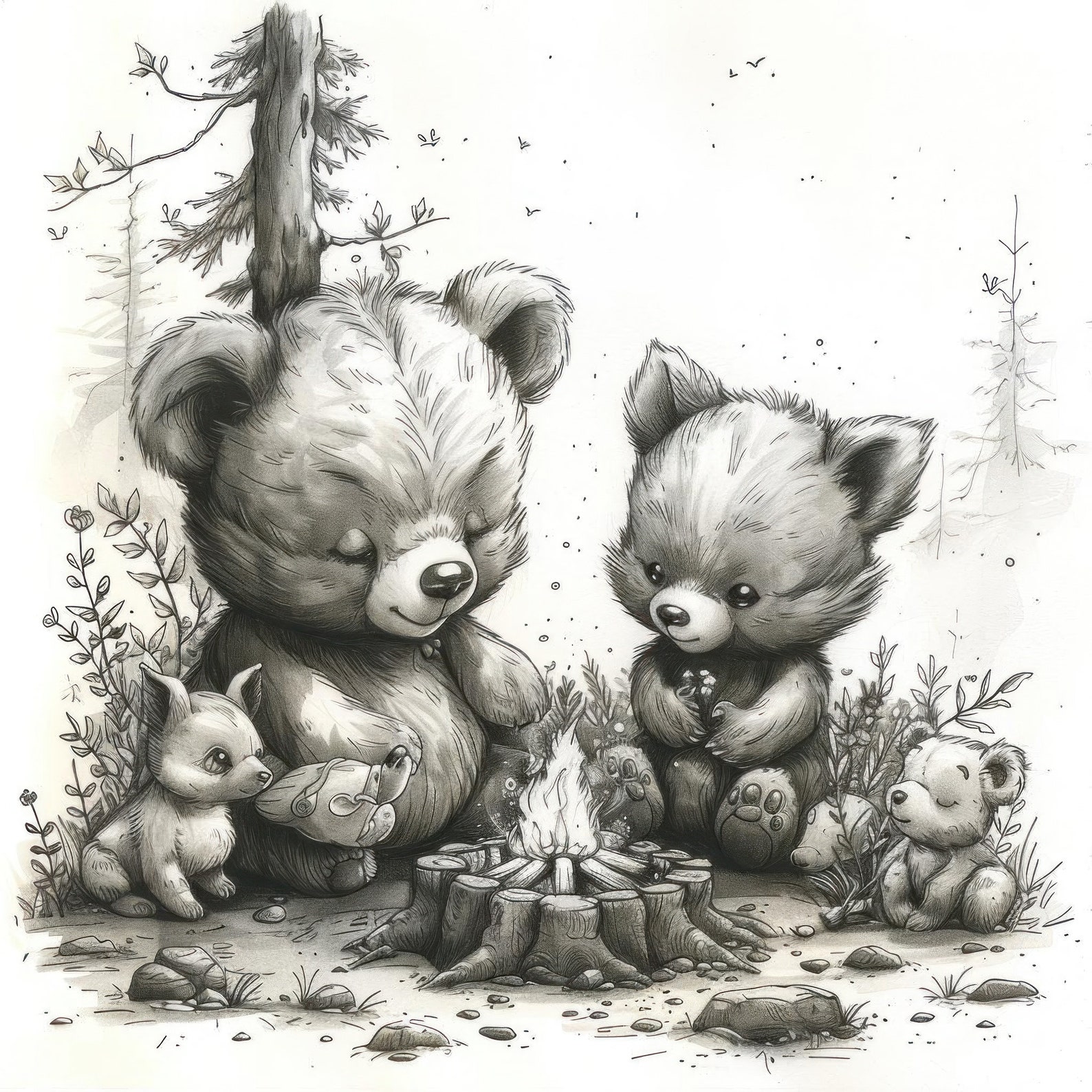 100 Teddy Bear Adventures Pages Digital Coloring Book for Kids and ...