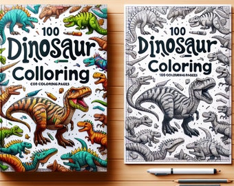 100 Pages Dinosaur Coloring Book PDF | Digital Coloring for Kids Adults | Fun & Relaxing Activity | Perfect Gift Idea | Instant PDF Download