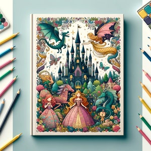Castle Coloring - 100 Fairy Tale Castle Pages, Princess Coloring PDF, Digital Art Book for Adults & Kids, Printable Gift
