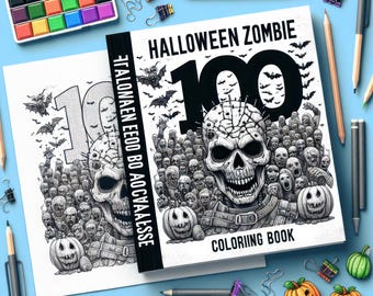 100 Seiten Halloween Zombie Apocalypse Malbuch Digitales PDF Erwachsene Kinder Spaß Aktivität Geschenk, druckbare Zombie-Buch, sofortiger Download