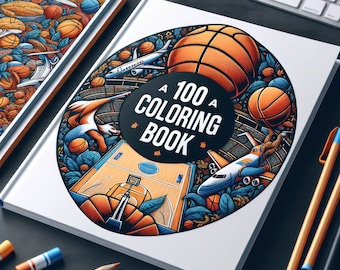 100 målarbilder med basketboll, arenor runt om i världen, digital PDF, utskrivbar konst för vuxna och barn, basketgåva, målarbild i PDF-format