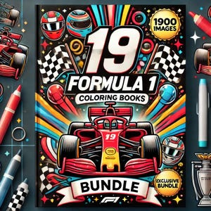 1900 Pages F1 Coloring Bundle for Kids and Adults, 19 Digital PDF Books,Racing Car Fun - Printable Motorsport Activity - Perfect Gift