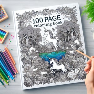 100 Mystical Unicorn Gardens Coloring page, 100 pages Digital PDF Book, printable art for adult and children Unicorn gift, coloring PDF