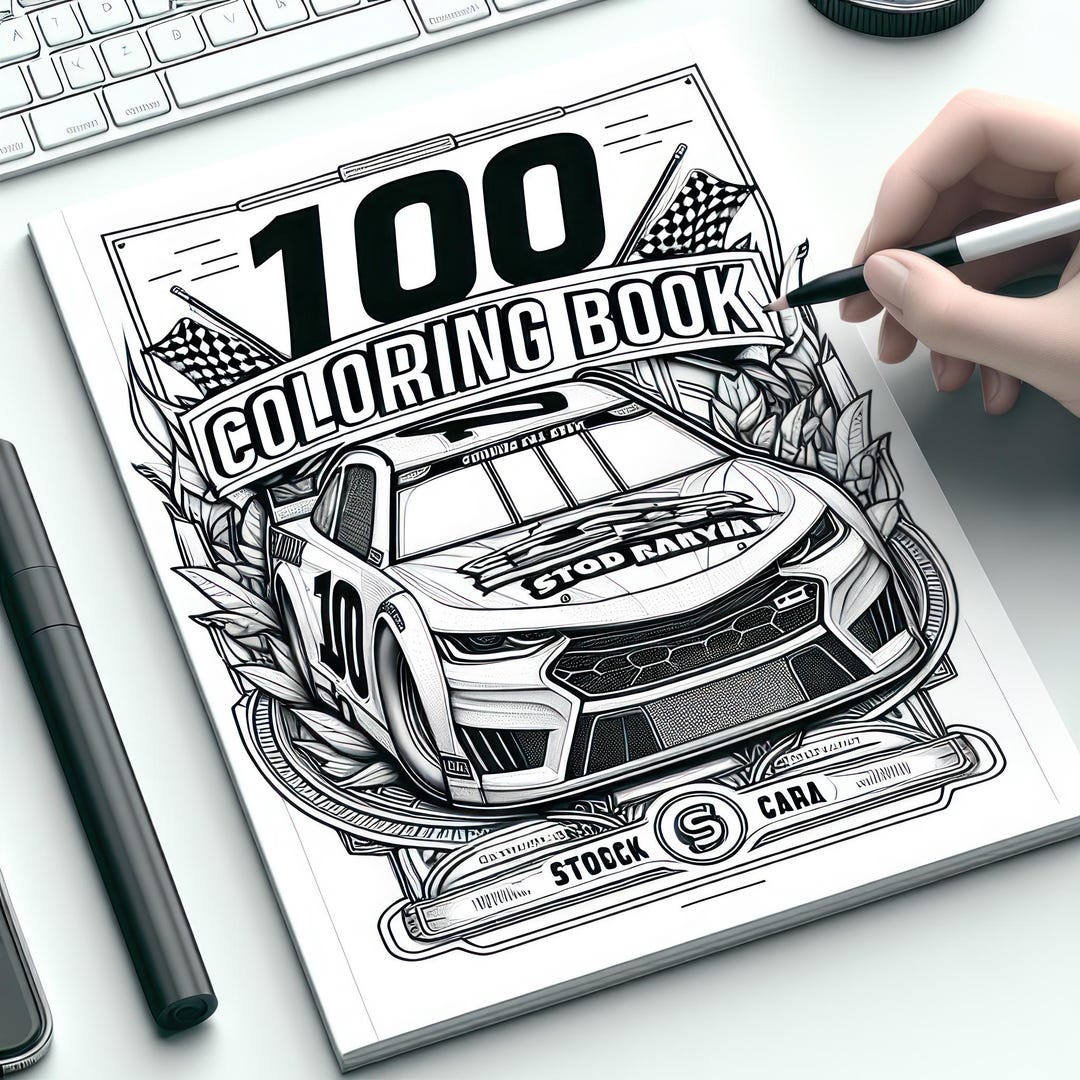 100 Pages Stock Car Coloring Book PDF | Digital Download for Kids and ...