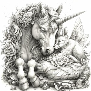 100 Printable Coloring Unicorn Animal Companions Digital PDF Book
