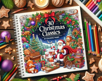 30 coloring pages Christmas Classics scene for adults, PDF file, instant download, printable coloring page