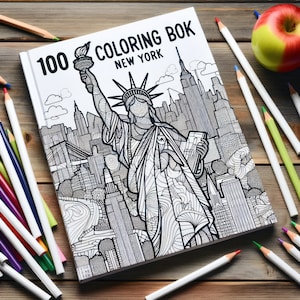 100 New York Page Digital Coloring Book PDF, Iconic Landmarks New York Kids Adults Fun Activity Perfect Gift Relaxation Creative Coloring
