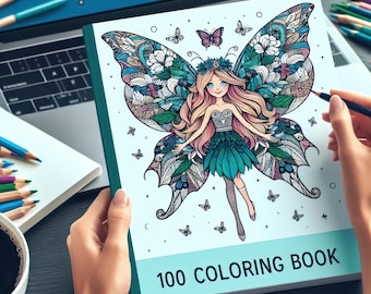 100 Pages Digital Butterfly Fairies Coloring Book PDF for Kids and Adults –  Themed – Ideal Gift or Fun Activity Printable Fairy Pages