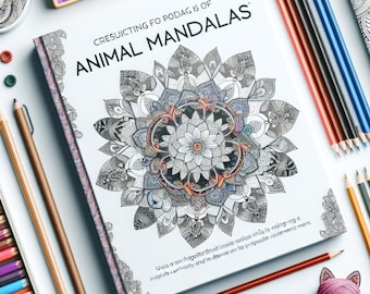 Libro para colorear de mandalas de animales de 100 páginas: diseños de mandalas de animales salvajes y domésticos para colorear digitalmente, descargables para adultos y niños.
