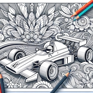 100 Pages Vintage Formula 1 Classic Cars Coloring Book, Printable relaxation for adult and children Gift, instant download, F1 coloring