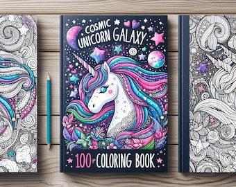 100 Cosmic Unicorn Coloring Book - 100 pages PDF Digital Book, printable art for adult and children, Unicorn gift, coloring PDF