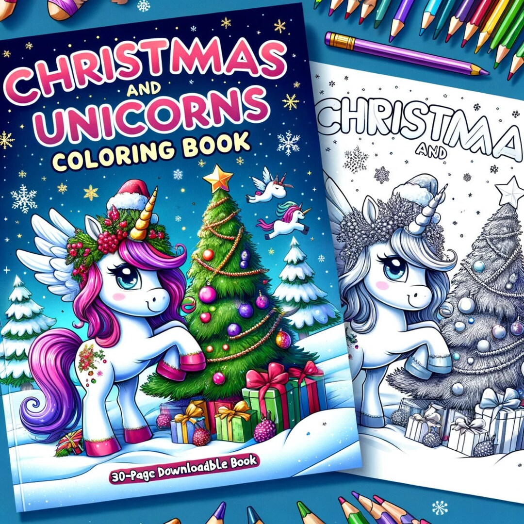 Christmas Unicorn Coloring Pages - 30 Cute Designs, Digital PDF Book ...