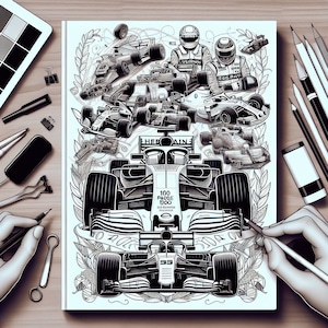 Top Formula 1 Drivers of the Decade, 100 Page Coloring Book, Digital Printable PDF, relaxation for adult and children gift, Formula 1 pages