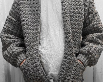 Gray Cozy Crochet Cardigan- Greystone