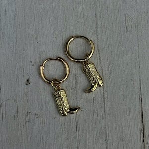 Golden Cowboy Boot Dangle Earrings