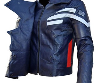 Giacca in pelle da motociclista da uomo / Giacca in pelle blu da motociclista / Personalizza giacca in vera pelle / Giacca in vera pelle vintage fatta a mano