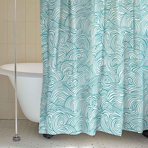 Japanese Waves shower curtain light blue and white shower curtain japandi shower curtain ocean bath curtain turquoise shower stall curtain