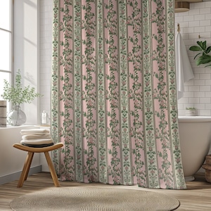 Vintage shower curtain retro floral shower curtain roses bathtub curtain green and pink shower curtain pink botanical bathroom accessoires