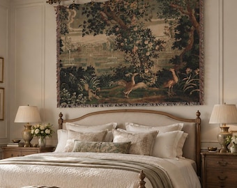 French Tapestry Woven Wall Hanging Verdure Château And Garden French Country Wall Tapestry Vintage Wall Hanging Cotton European Tapestry