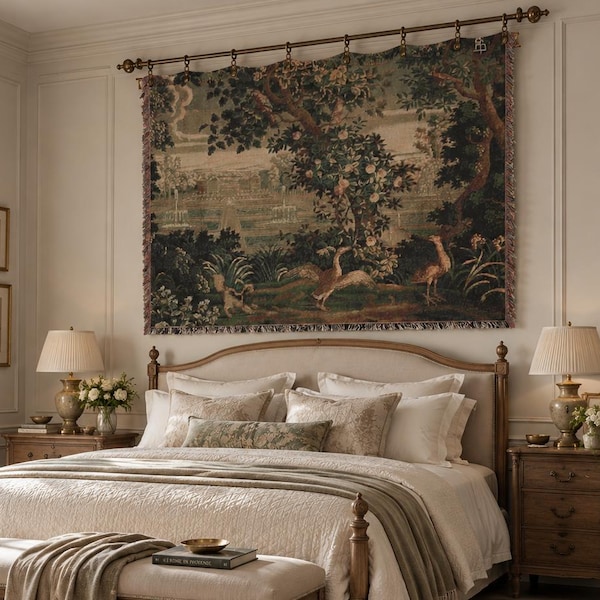 French Tapestry Woven Wall Hanging Verdure Château And Garden French Country Wall Tapestry Vintage Wall Hanging Cotton European Tapestry