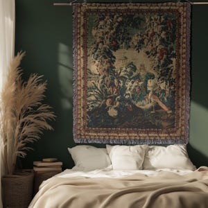 Woven Cotton Wall Tapestry French Aubusson Verdure Eclectic textile Wall Decor Medieval Tapestry french country decor tapestry vintage