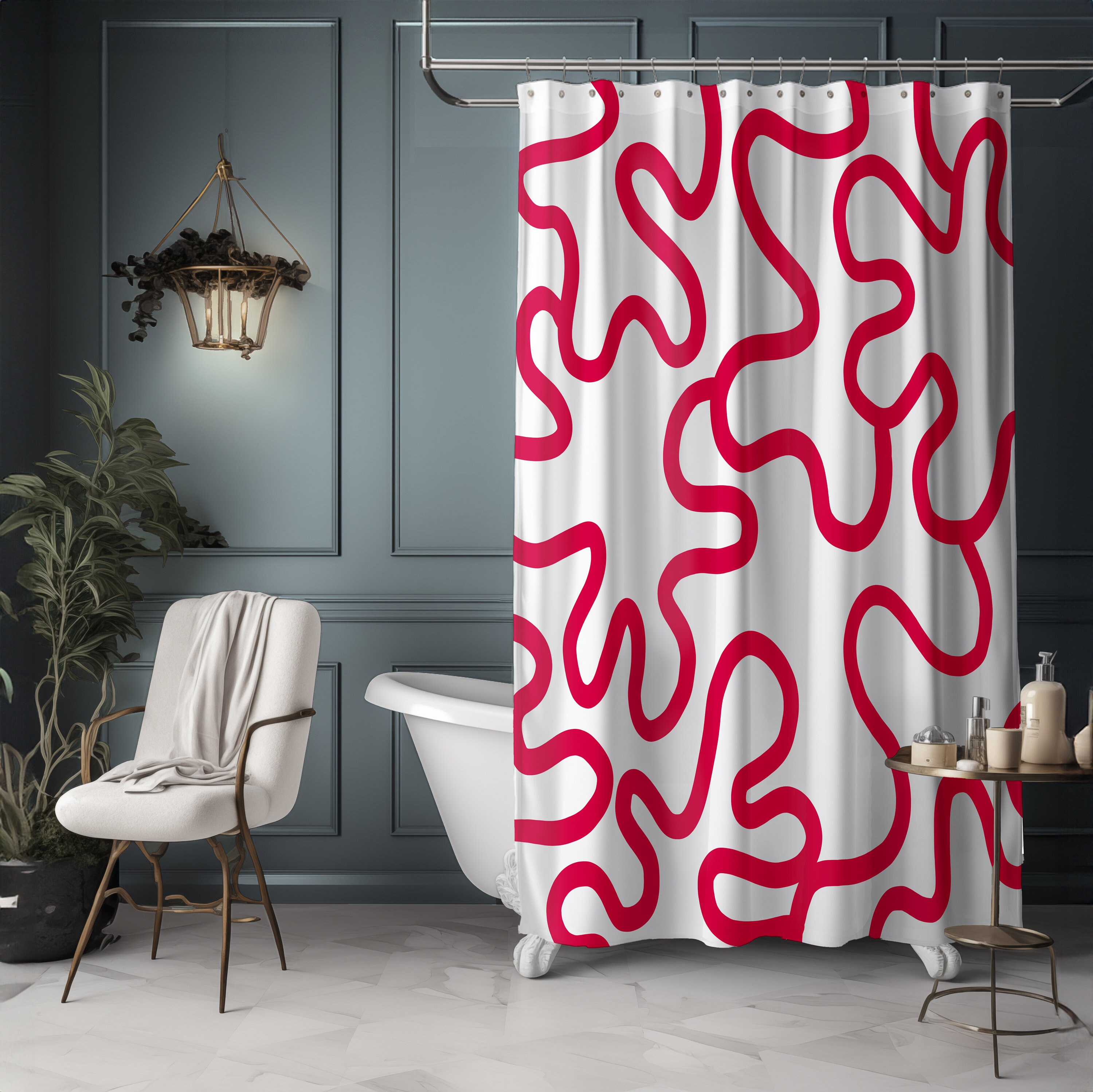 Pink Shower Curtain Abstract Retro Shower Curtain Fun Shower Curtain ...
