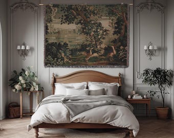 French Tapestry Woven Wall Hanging Verdure Château And Garden French Country Wall Tapestry Vintage Wall Hanging Cotton European Tapestry