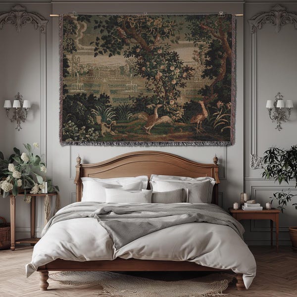 French Tapestry Woven Wall Hanging Verdure Château And Garden French Country Wall Tapestry Vintage Wall Hanging Cotton European Tapestry