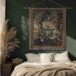 View of French Aubusson Verdure Woven Cotton Wall Tapestry Eclectic Textile Wall Decor Medieval Tapestry ...