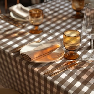 Brown Gingham Tablecloth Farmhouse Tablecloth Cottagecore Dining Room Decor rustic Tablerunner square table cloth retro table runner brown