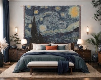 Starry Night Woven Cotton Wall Tapestry Van Gogh textile wall hanging Bedroom Classic Fine Art Tapestry Cotton Yarn Wall Hanging Famous art