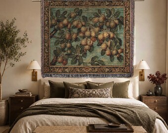 Vintage Pear Tapestry Wall Hanging Woven Cotton Nature Art Ripening Pears Wall Hanging European Still Life Textile Cottagecore Tapestry