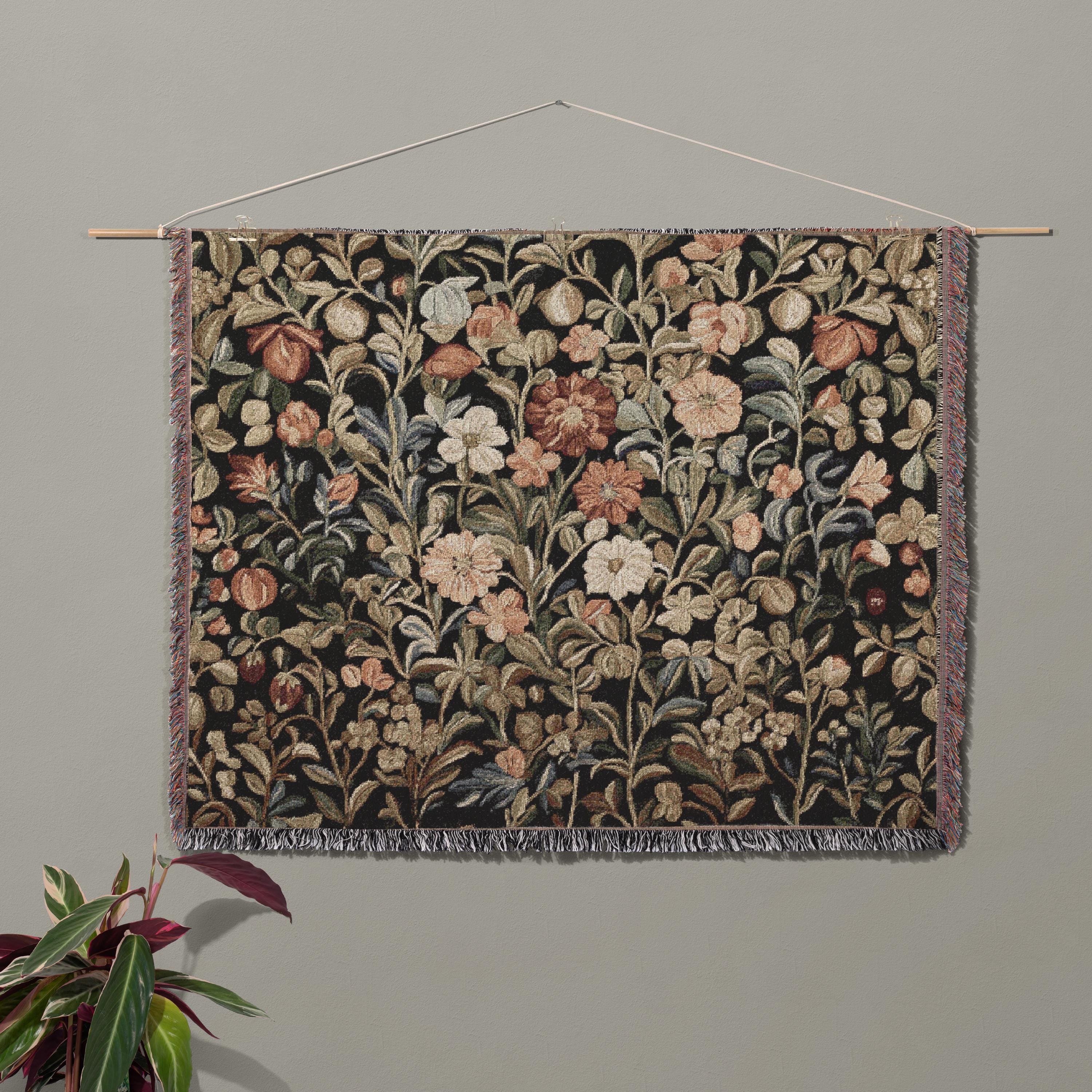 Picture of Floral French Tapestry Woven Dark Cottagecore Verdure Eclectic Textile Wall Decor Medieval ...