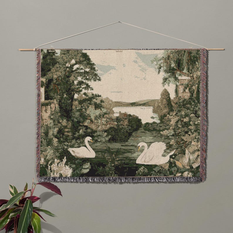 Swan Lake Woven Tapestry Romantic Verdure Cotton Wall Hanging French ...