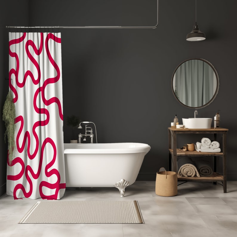 Pink Shower Curtain Abstract Retro Shower Curtain Fun Shower Curtain
