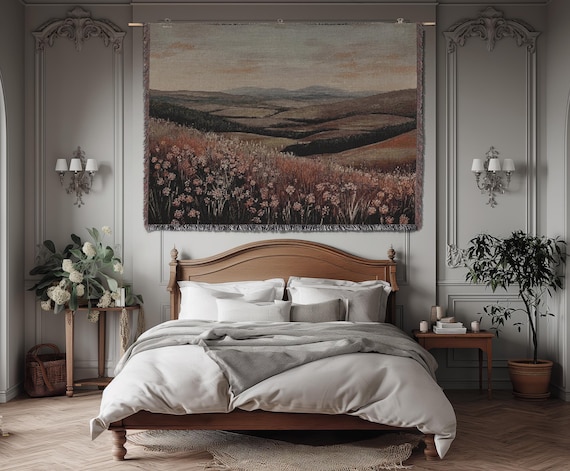 Maroon Tapestry Woven Cotton Moody Landscape Woven Tapestry European Verdure French Vintage Style Autumn Wall Hanging dark red tapestry