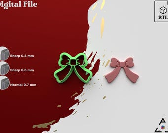 Bow Cookie Cutter: Christmas Polymer Clay, 3D Print STL (Digital File)