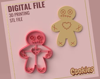 Tagliabiscotti a forma di bambola voodoo, pan di zenzero di Halloween, file di stampa 3D (download digitale)
