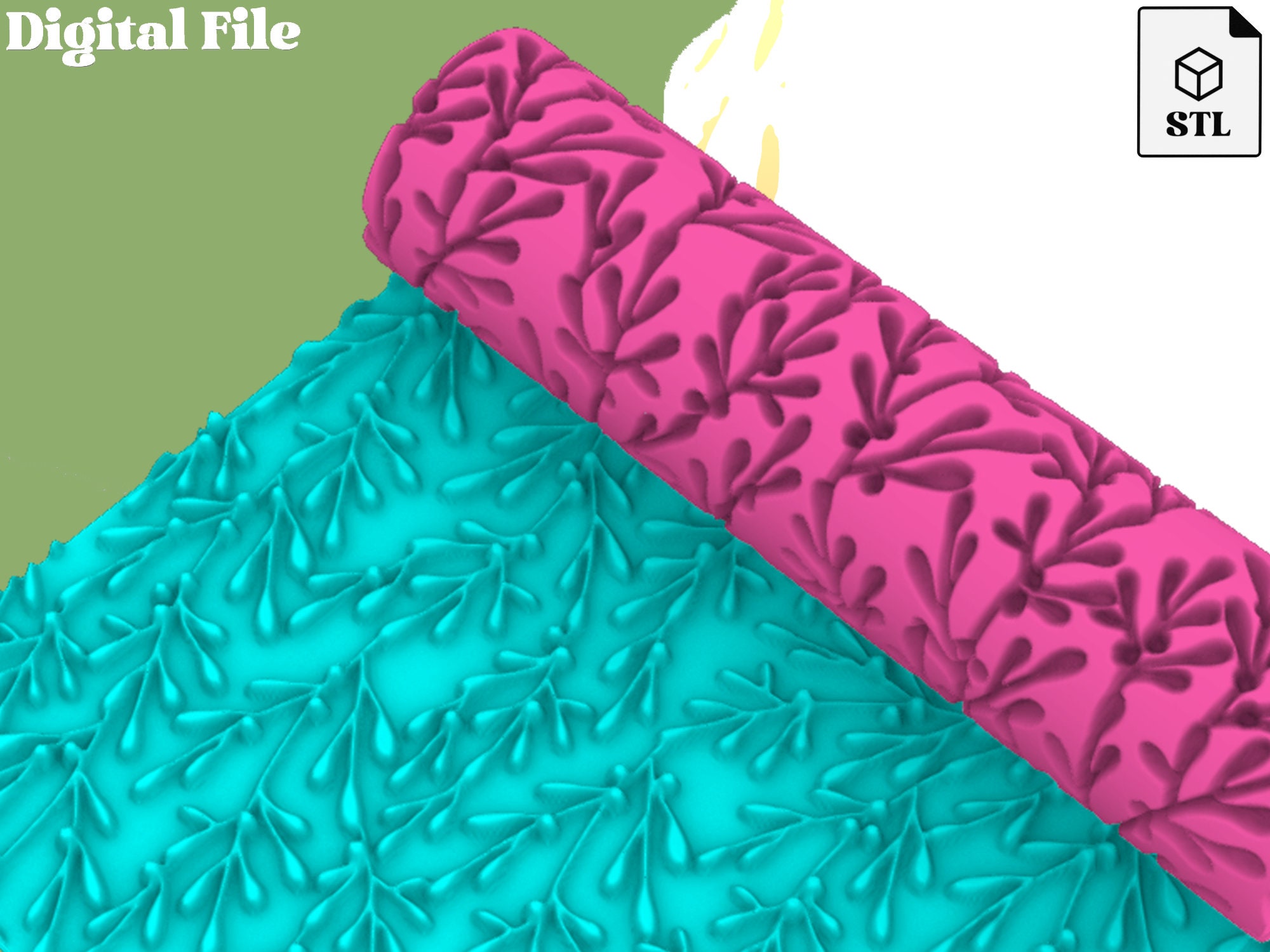 Christmas berry branch/ Polymer Clay Seamless Texture Roller / / Digital STL file for use on a 3D Printer