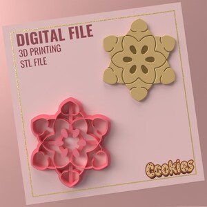 May include: A pink and tan digital file image featuring a flower-shaped cookie cutter and a 3D-printed cookie. The text "DIGITAL FILE 3D PRINTING STL FILE" is visible. The word "Cookies" is also visible.