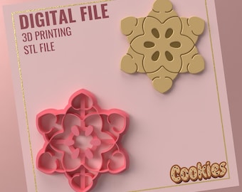 File STL per tagliabiscotti a forma di fiocco di neve: 5 dimensioni, 3 versioni (download digitale)