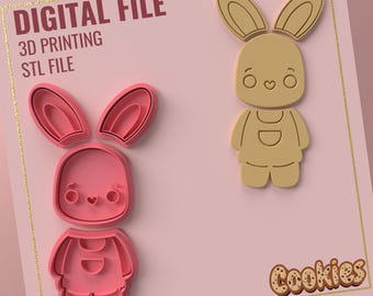 Stampino per biscotti a forma di coniglio: file STL per stampa 3D, stampo per coniglio pasquale (file digitale)
