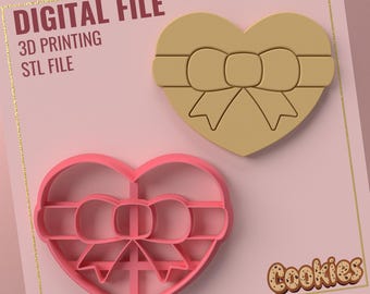 Tagliabiscotti a forma di cuore e fiocco: file .STL per stampante 3D (download digitale)