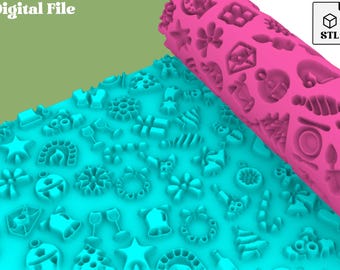 Polymer Clay Texture Roller XMAS D2/ Digital STL file for use on a 3D Printer