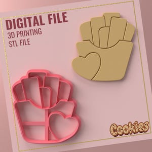 Cookie Cutter French Fries Heart * 1 size 3 version cut/Digital .Stl File for Use in a 3D Printer